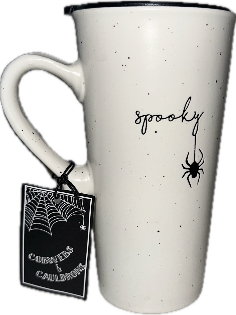 Spooky White Ceramic Travel Mug with Black Spider Accent